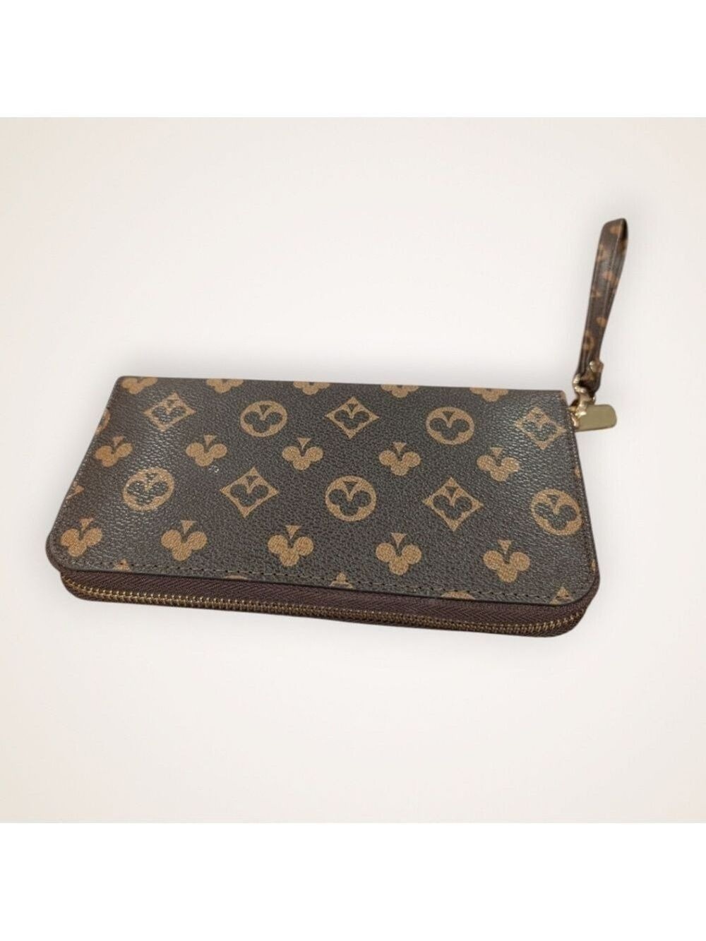 Brown, Tan Monogram Wallet Wristlet,New, With Many Slots And Zipper Inside.New. - Picture 2 of 6